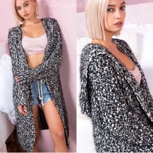 Black/white popcorn hooded cardigan